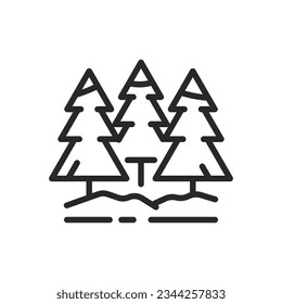Coniferous Forest Icon. Vector Outline Editable Sign of Dense Pine Forest for Camping and Hiking. Linear Minimal Illustration.