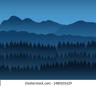 
Coniferous forest. Landscape, forest and mountains.