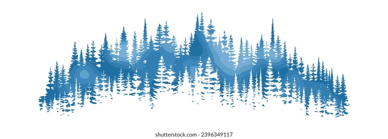 Coniferous forest, natural border, isolated on white background
