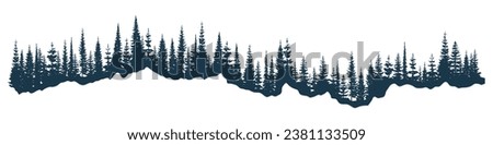 Coniferous forest, natural border, isolated on white background