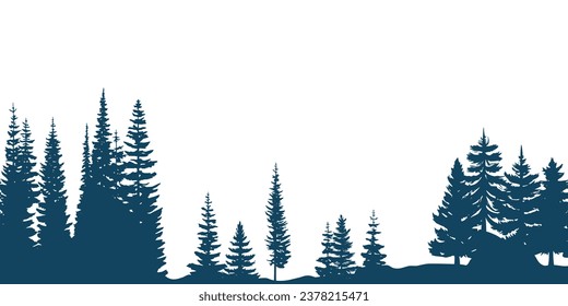 Coniferous forest, seamless border, isolated on white background