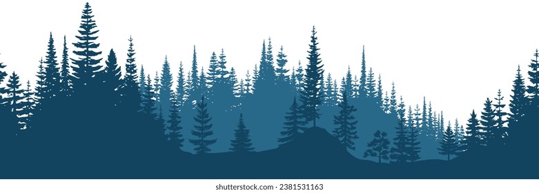 Coniferous forest, seamless border, isolated on white background