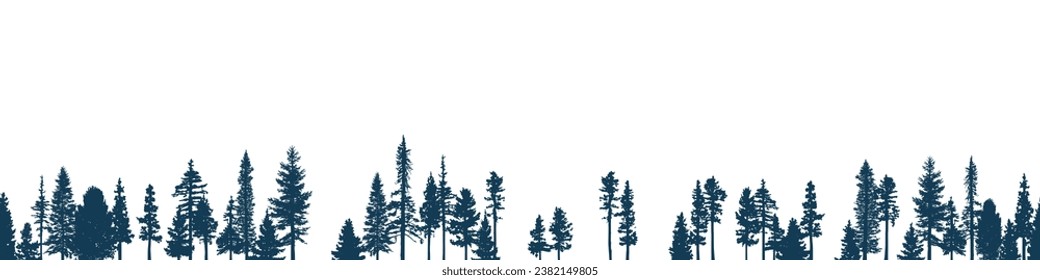 Coniferous forest, seamless border, isolated on white background
