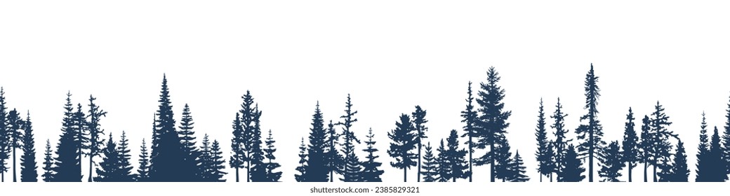 Coniferous forest, seamless border, isolated on white background