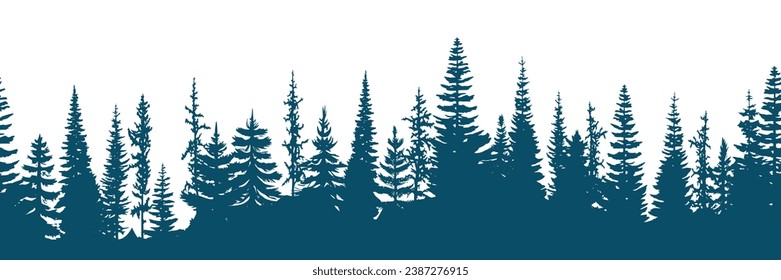 Coniferous forest, seamless border, isolated on white background