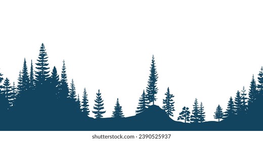Coniferous forest, seamless border, isolated on white background