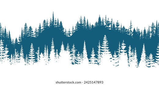 Coniferous forest, seamless border, isolated on white background