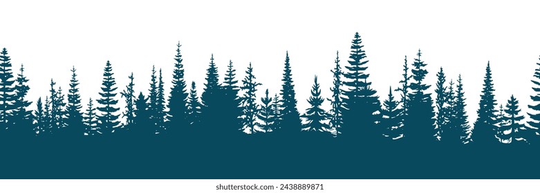 Coniferous forest, seamless border, isolated on white background
