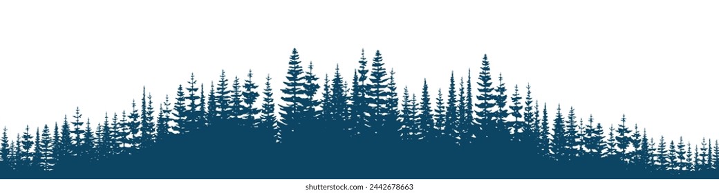 Coniferous forest, seamless border, isolated on white background