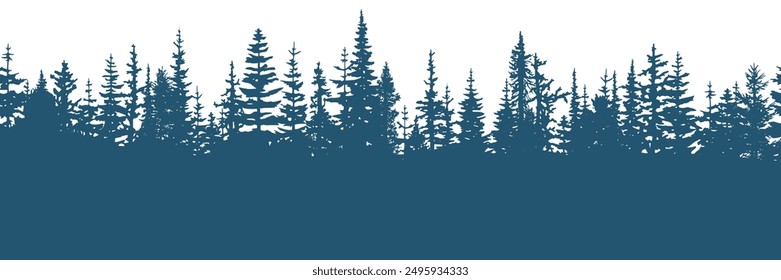 Coniferous forest, seamless border, isolated on white background