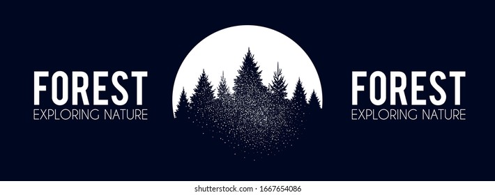 Coniferous forest silhouette background. Nature landscape. Pifes and fie trees. Eco design.