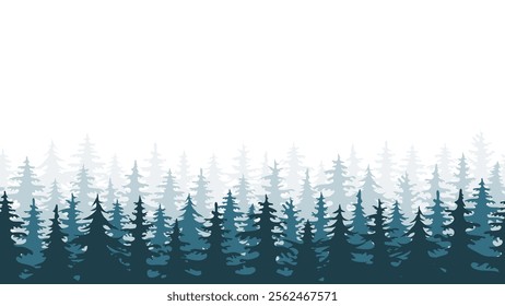 coniferous forest silhouette panorama, seamless border