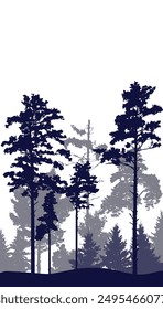 Coniferous forest, silhouette of pine trees and spruces, beautiful landscape. Vector illustration