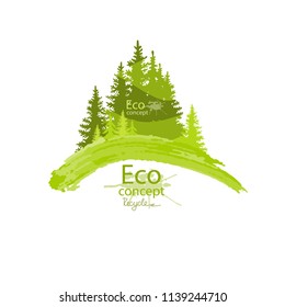 Coniferous forest silhouette template. Environmentally friendly world. Vector illustration of ecology the concept of info graphics. Simple minimalistic style. Recycling.