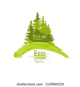 Coniferous forest silhouette template. Environmentally friendly world. Vector illustration of ecology the concept of info graphics. Simple minimalistic style. Recycling.