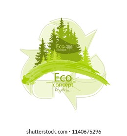 Coniferous forest silhouette template. Environmentally friendly world. Vector illustration of ecology the concept of info graphics. Simple minimalistic style. Recycling.