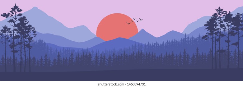 Coniferous forest silhouette template. Forest  vector illustration, Forest banner