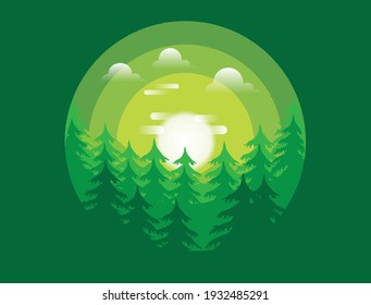 Coniferous forest silhouette template. Vector illustration of a tree in green tones