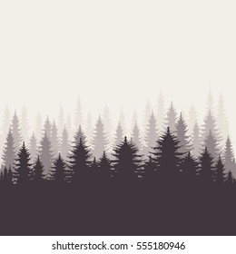 Coniferous forest silhouette template. Vector illustration