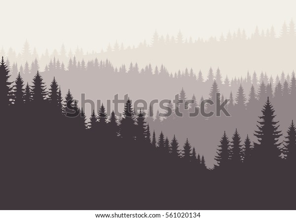 針葉樹林のシルエットテンプレート パステル茶色のトーンの木のベクターイラスト のベクター画像素材 ロイヤリティフリー