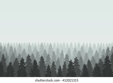 Coniferous forest silhouette template. Woods illustration