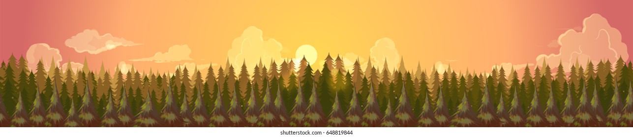Coniferous forest silhouette template.Summer panorama background landscape banner,Vector illustration for your design