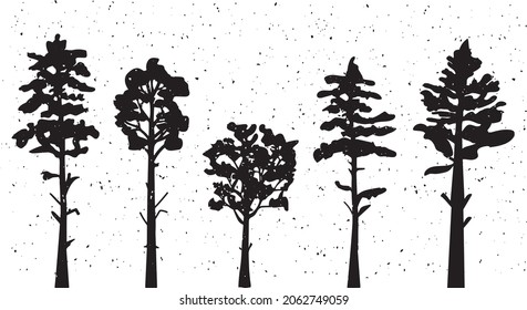 coniferous forest. stylized trees. silhouette wind graphics. EPS format	