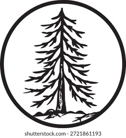 Icono de árbol de bosque de coníferas. Emblema de silueta de pino. Elemento de diseño de paisaje de Naturaleza. Gráfico circular de abeto.