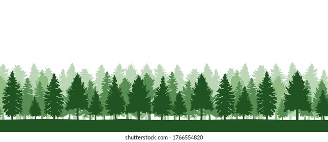 Coniferous forest, vector silhouette - Trees pine, fir, spruce, christmas tree.	
