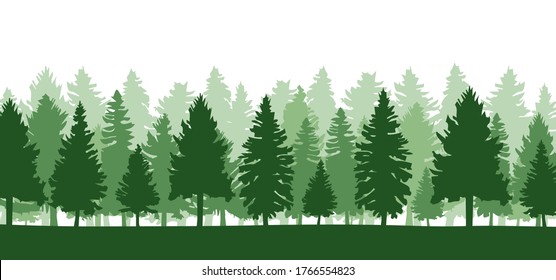 Coniferous forest, vector silhouette - Trees pine, fir, spruce, christmas tree.	
