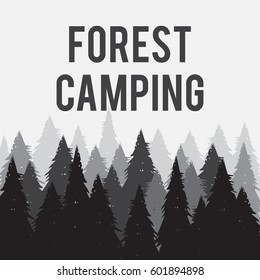 Coniferous pine forest illustration. Wild coniferous forest background