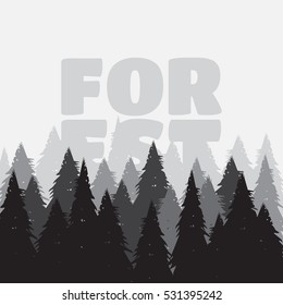 Coniferous pine forest vector illustration. Wild coniferous forest background