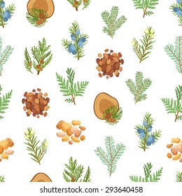 Coniferous, pine, wood and resin seamless pattern