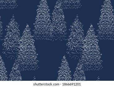 Coniferous snowy forest. Stylized, pretty spruce with a funny pattern. Scandinavian style. Design of pattern background for wallpaper, paper, Christmas gift wrapping, Christmas, holidays.