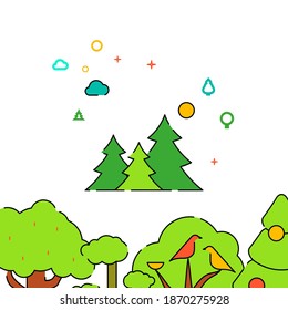 Coniferous, spruce forest filled line vector icon, simple illustration. Forest, wood related bottom border.