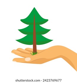 Conservación de árboles de coníferas, árbol de mano.