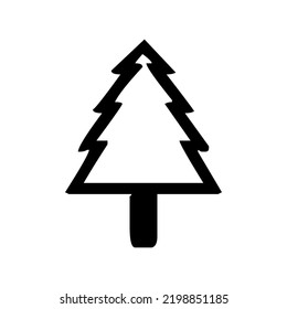 Coniferous tree with crown, conifer, pine, fir, juniper, spruce, nature, graphic, vector, illustration in black and white color, isolated on white background