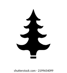 Coniferous tree with crown, conifer, pine, fir, juniper, spruce, nature, graphic, vector, illustration in black color, isolated on white background