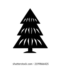 Coniferous tree with crown, conifer, pine, fir, juniper, spruce, nature, graphic, vector, illustration in black color, isolated on white background