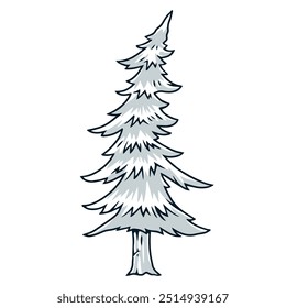 Coniferous tree monochrome sticker with thin fir with bent top for design new year banners and Christmas cards vector illustration