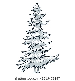 Coniferous tree monochrome vintage element with fir from national park for literature design in botany or forestry vector illustration