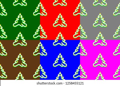 Coniferous tree seamless pattern, Christmas tree ( white, green, brown, red, blue, purple, yellow) background,