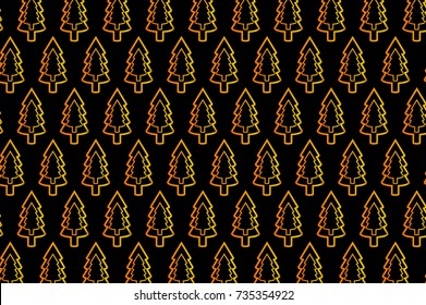 Coniferous tree - vector pattern, Golden tree on a black background