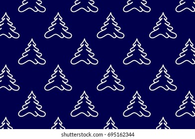 Coniferous tree - vector pattern, White tree on a blue background
