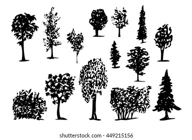 Coniferous Trees Silhouettes hand-drawn