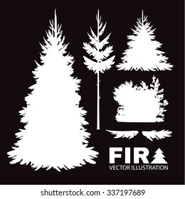 Coniferous Trees Silhouettes Set. Branches & Bush. Vector illustration