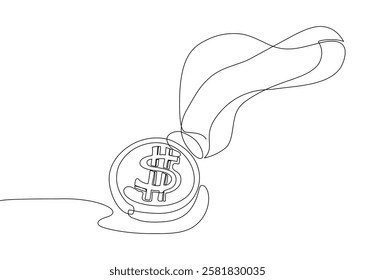 Coninuous one line cartoon drawing of a award medal coin with a dollar sign. Concept of financial investment, money management, Simple, modern, and elegant line art. Vector illustration, Editable line
