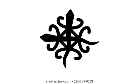 Conjoined crocodiles symbol, black isolated vector silhouette