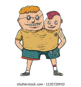 conjoined twin boy hand drawing illustration with color 