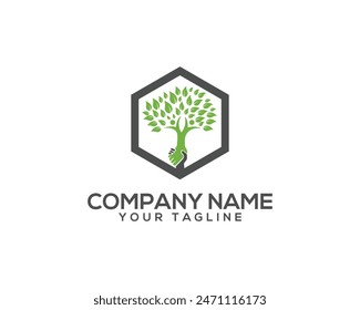 Conjoining Human and Nature for a Better World Vector Illustration. Human Hands and Tree with Green Leaves Minimal Logo.